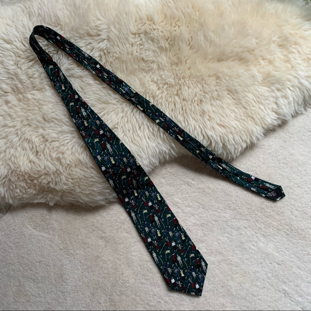 Vintage Carlo Battini Golf Golfer Print Silk Tie